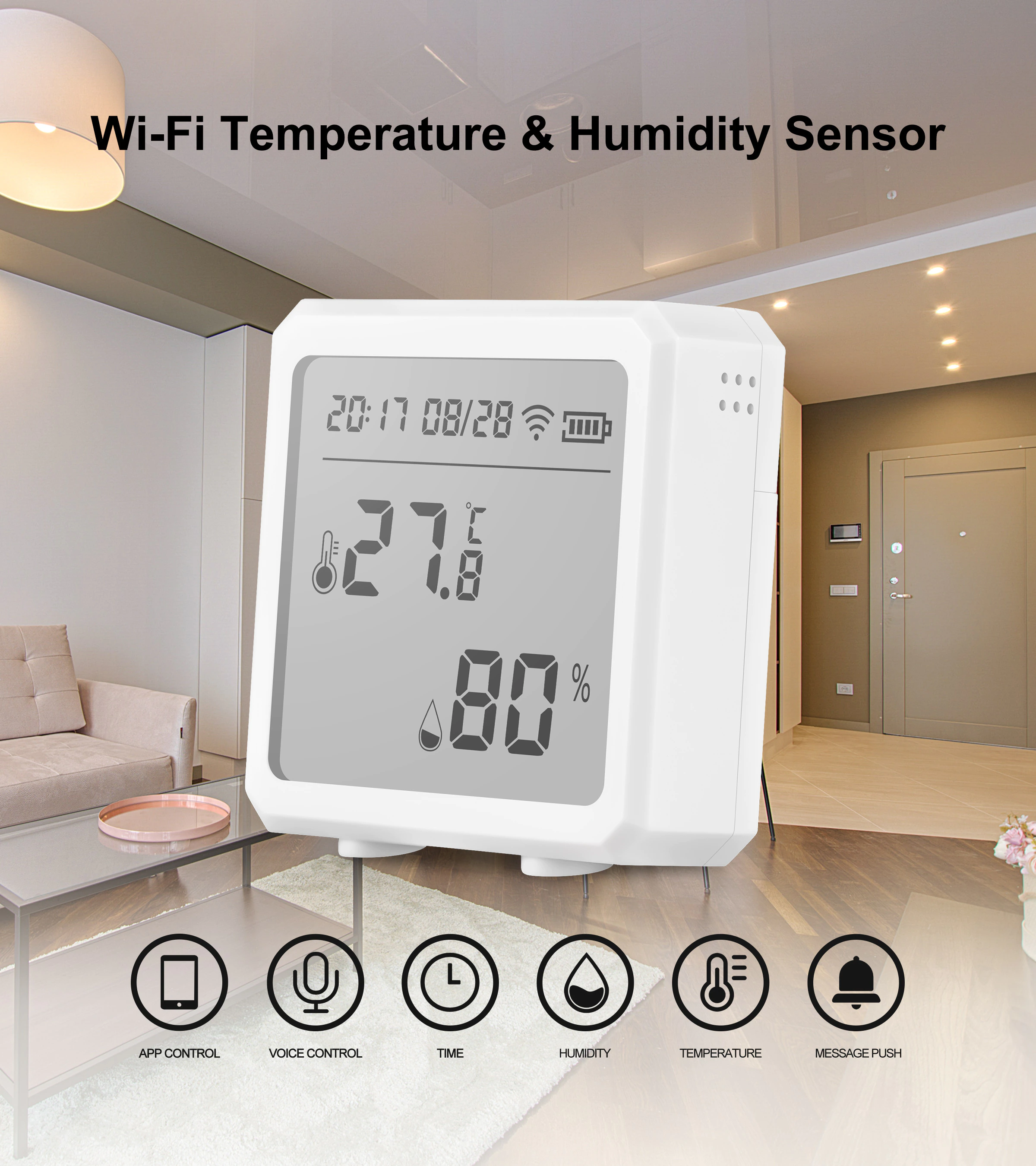 Умный Wi-Fi датчик температуры и влажности Tuya, комнатный гигрометр, термометр с ЖК-дисплеем, поддержка Alexa Google Assistant